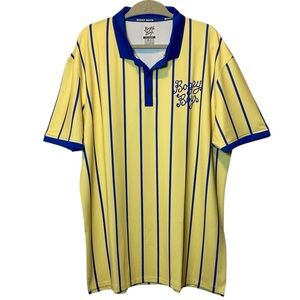 Bogey Boys Golf Polo NWOT Men XXL Blue Yellow Athletic Stripe Short Sleeve Shirt